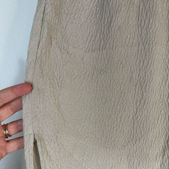 Helmut Lang 100% Silk Textured Midi Maxi Skirt Womens Medium Beige Side Slits - Picture 6 of 11